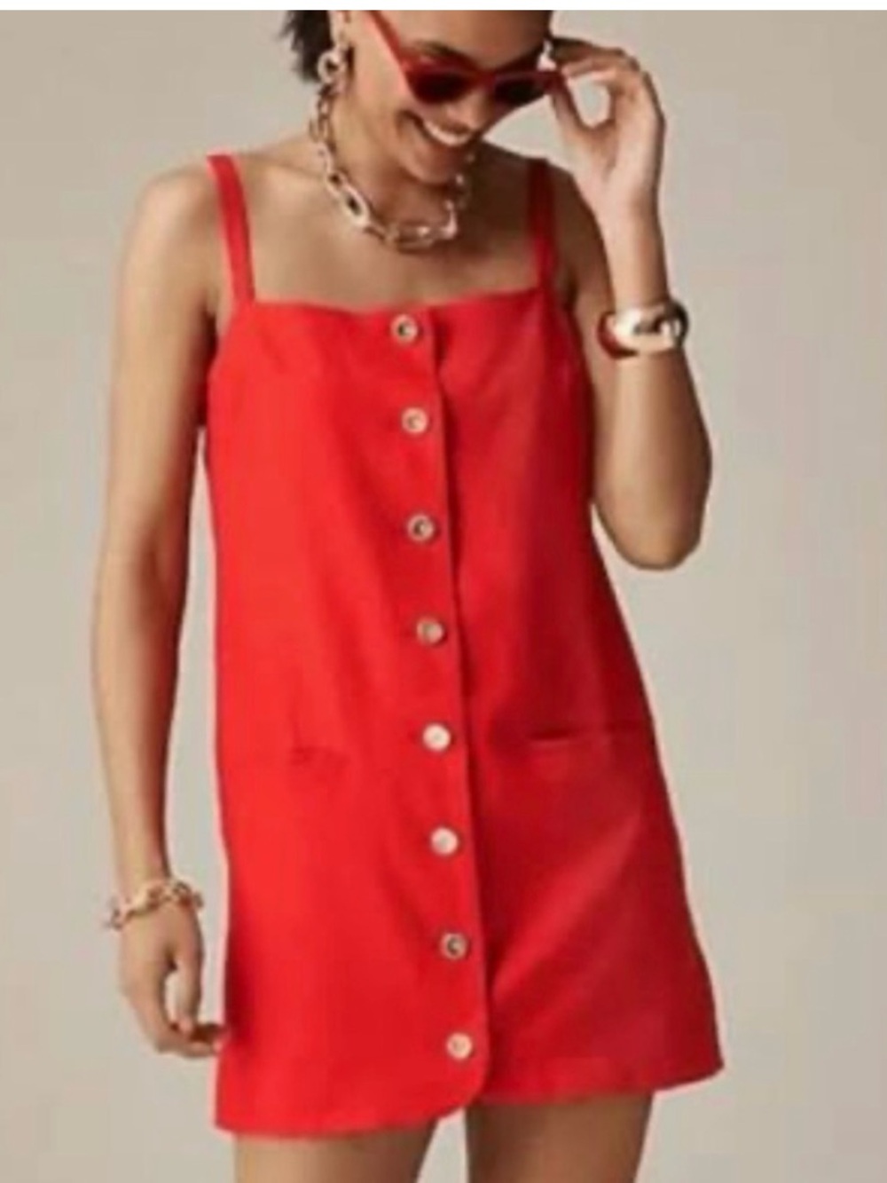 J.Crew Bright Red Linen-Blend Mini Dress